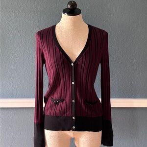 Burgundy and Black Simply Vera Embellished Cardigan by Vera Wang
